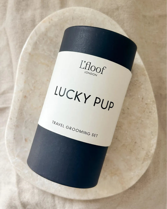 L'floof Lucky Pup travel grooming set on a neutral background